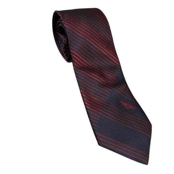 Bentley Motors Men’s 100% Silk Embroidered Logo Neck Tie‎ Black Red Stripe